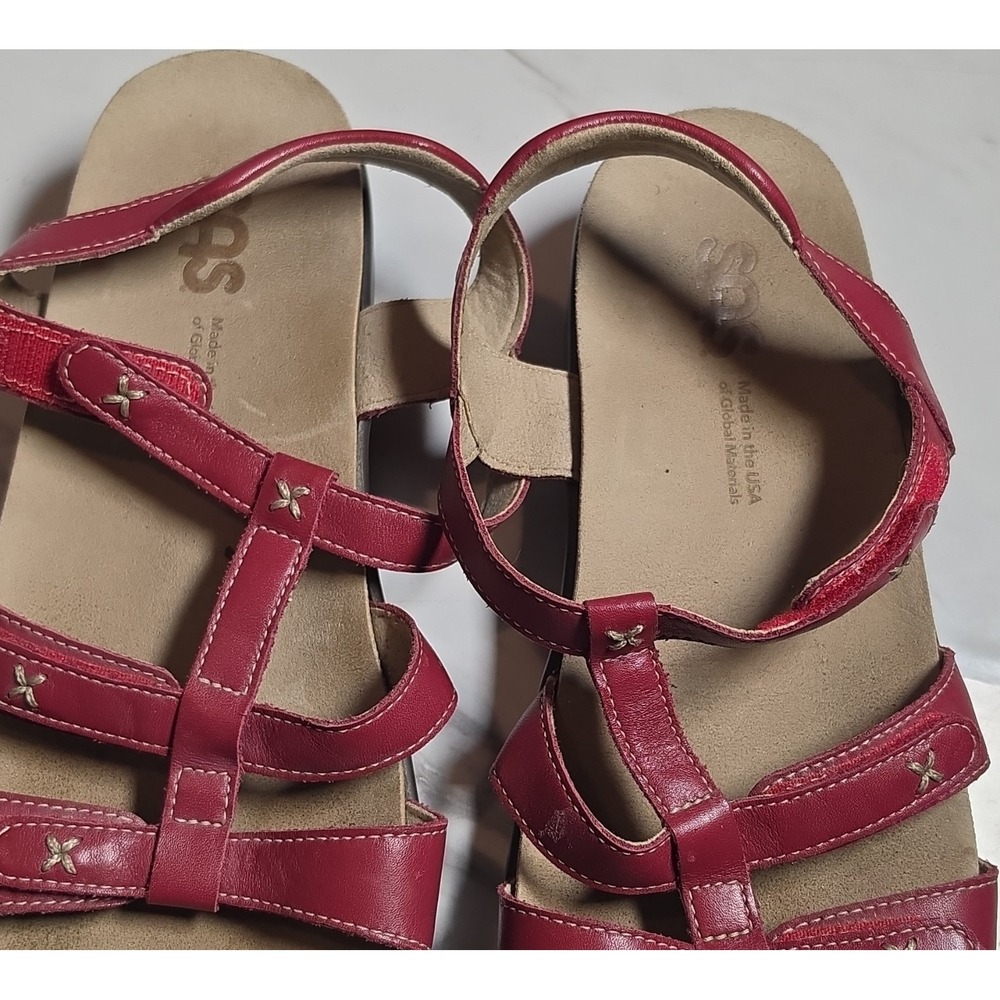 SAS Tripad Comfort Women's Red Leather Strappy Hook & Loop Sandals US 10
